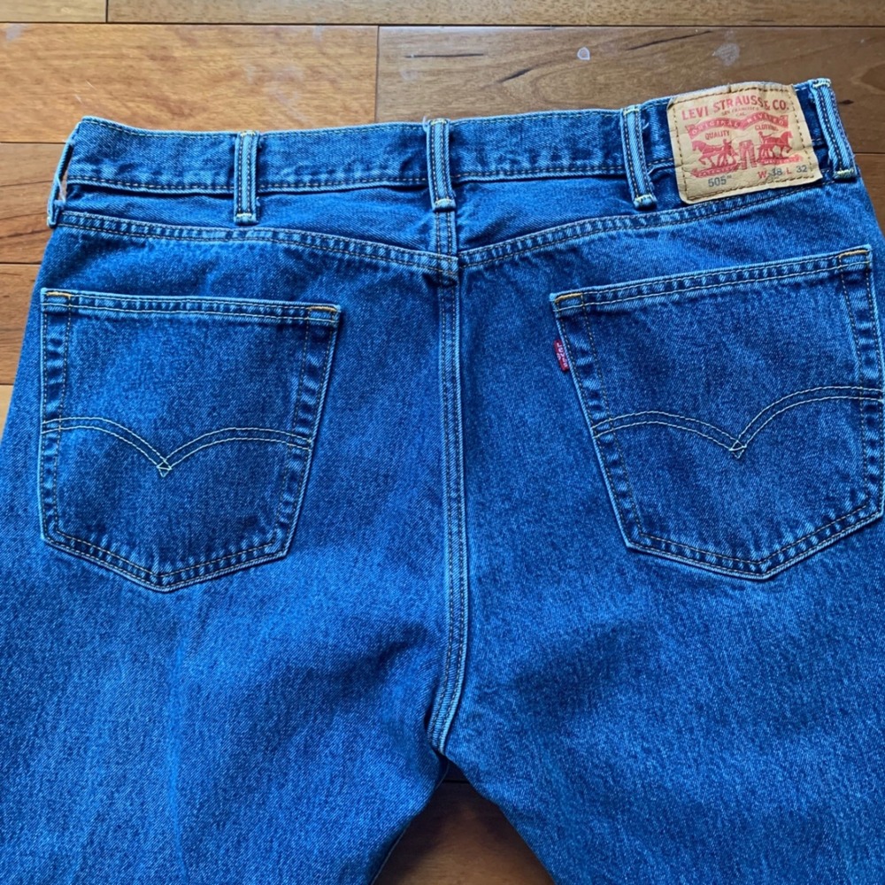 Levis Mens W38 L32 505 Regular Fit Jeans Blue Excellent Straight Leg Denim - Picture 5 of 9